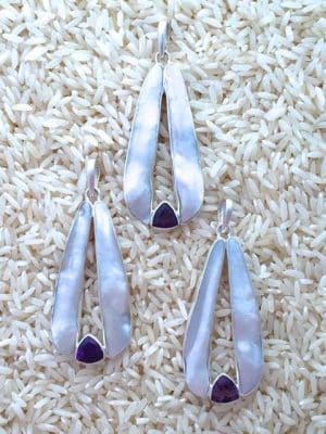 Mother-of-Pearl Pendant Double Icicle Large w/ Trill Gemstone